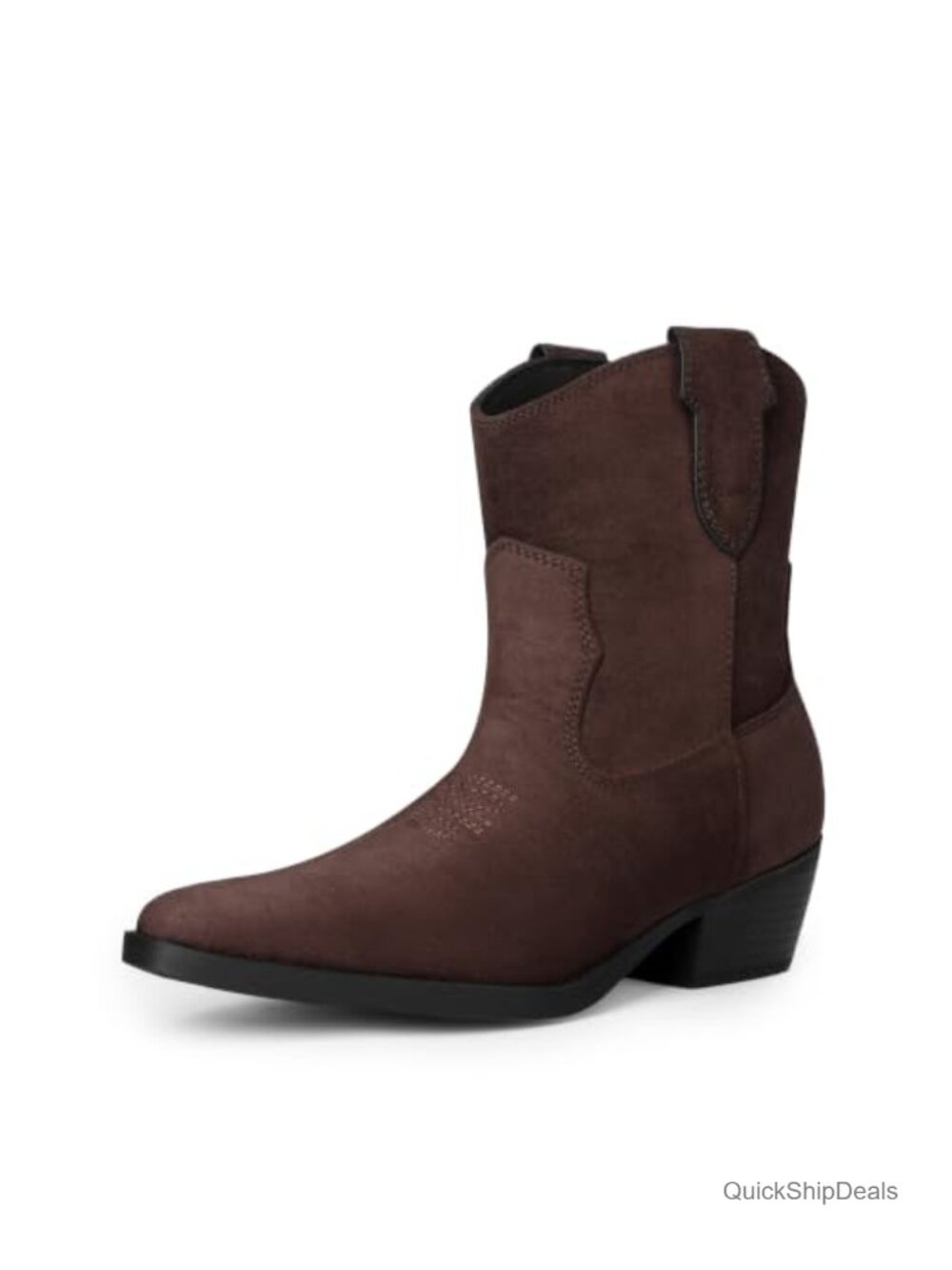 Women Ankle Boots Chunky Block Heel Western Booties Faux Suede Square Toe